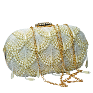 Royal White Pearls Embroidery Clutch