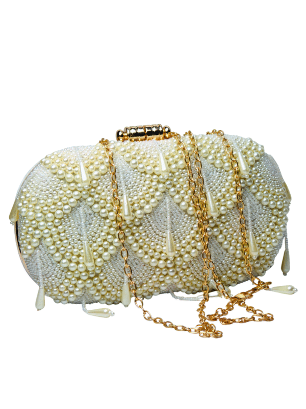 Royal White Pearls Embroidery Clutch