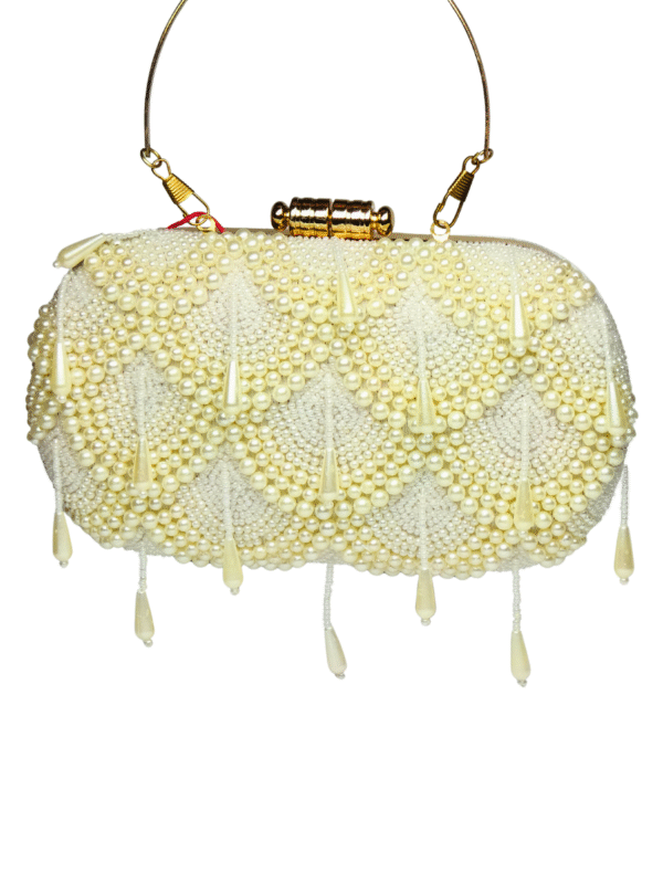 Royal White Pearls Embroidery Clutch - Image 2