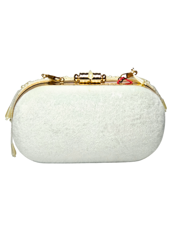 Royal White Pearls Embroidery Clutch - Image 5