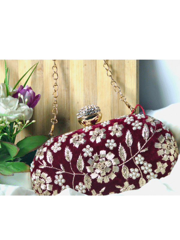 Red Velvet – Handmade Embroidery Evening Clutch - Image 2