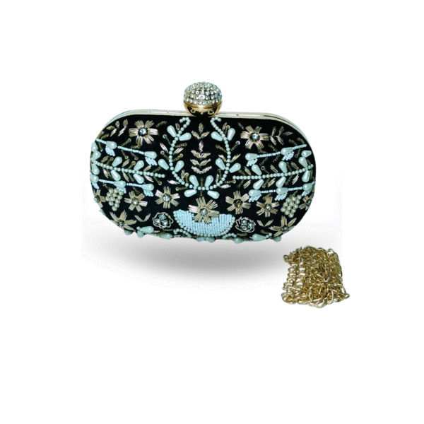 Royal Green Velvet – Hand Embroidered Clutch - Image 3