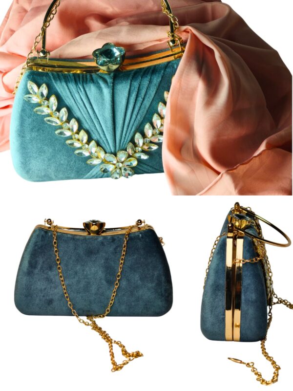 Royal Blue Velvet – Hand Embroidered Clutch - Image 3
