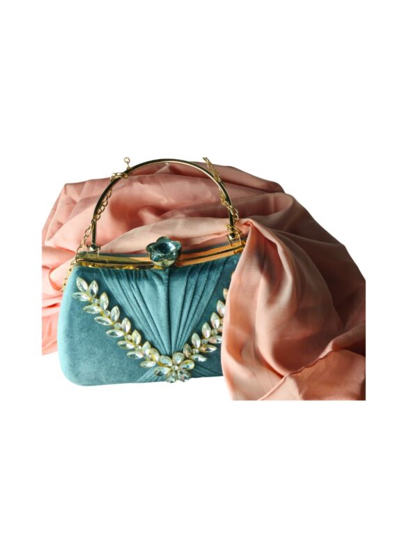 Royal Blue Velvet – Hand Embroidered Clutch - Image 2