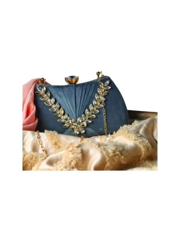 Royal Blue Velvet – Hand Embroidered Clutch - Image 5