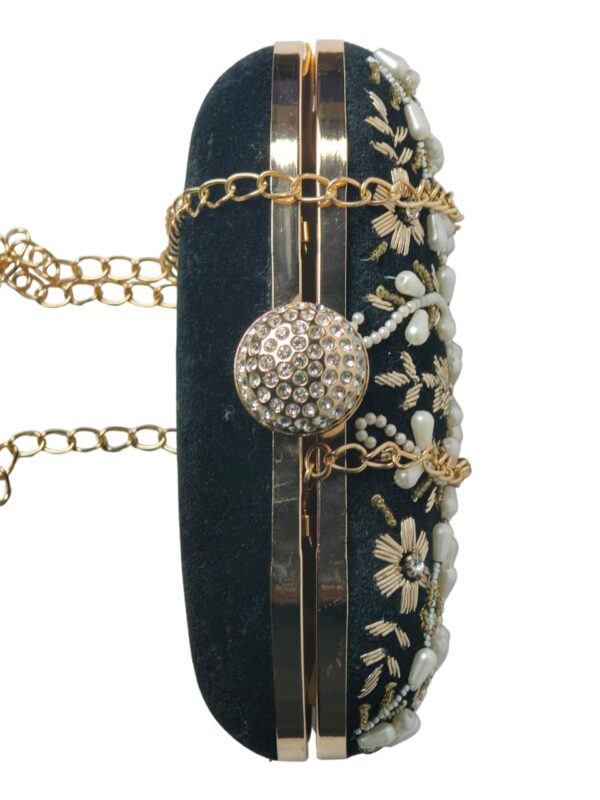 Royal Green Velvet – Hand Embroidered Clutch - Image 5