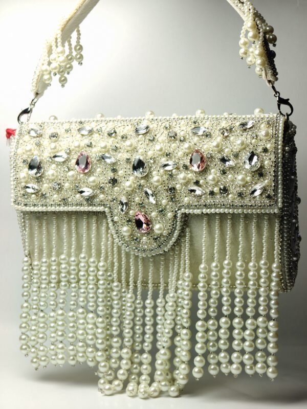 Royal White Pearls Embroidery Clutch - Image 2