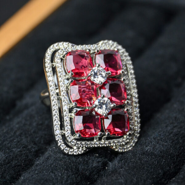 American Diamond Cluster Ring-Adjustable Glam - Image 3