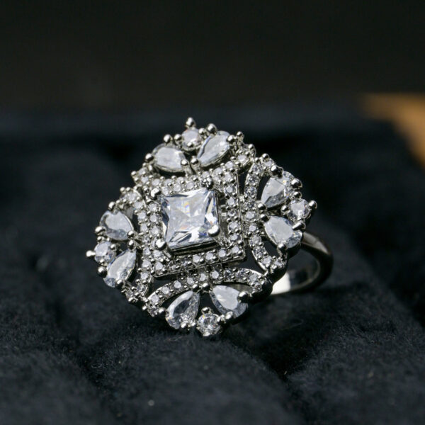 Stylish American Diamond Cocktail Ring – Adjustable Glam - Image 4