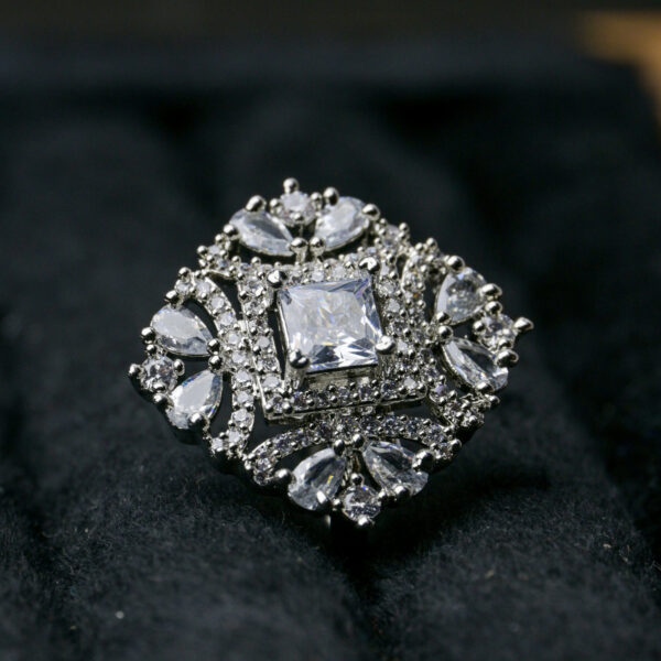 Stylish American Diamond Cocktail Ring – Adjustable Glam - Image 2