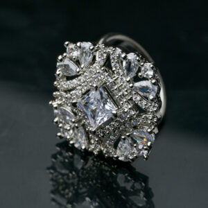 Stylish American Diamond Cocktail Ring – Adjustable Glam