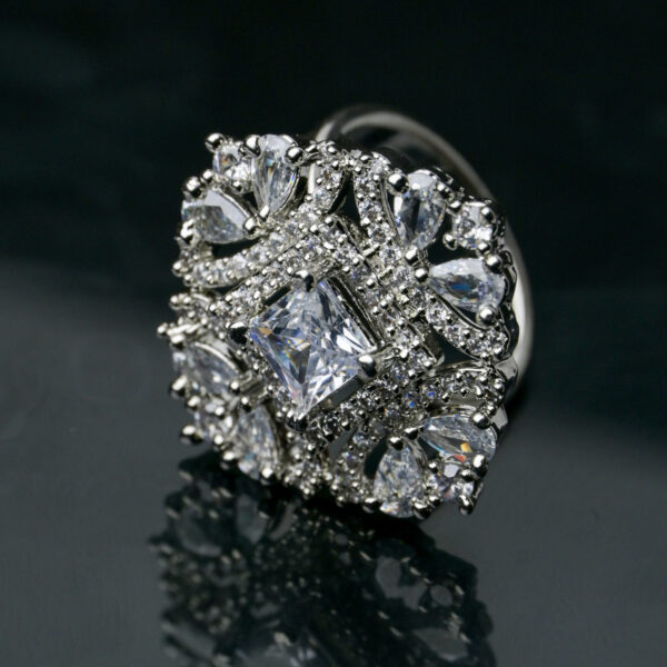 Stylish American Diamond Cocktail Ring – Adjustable Glam