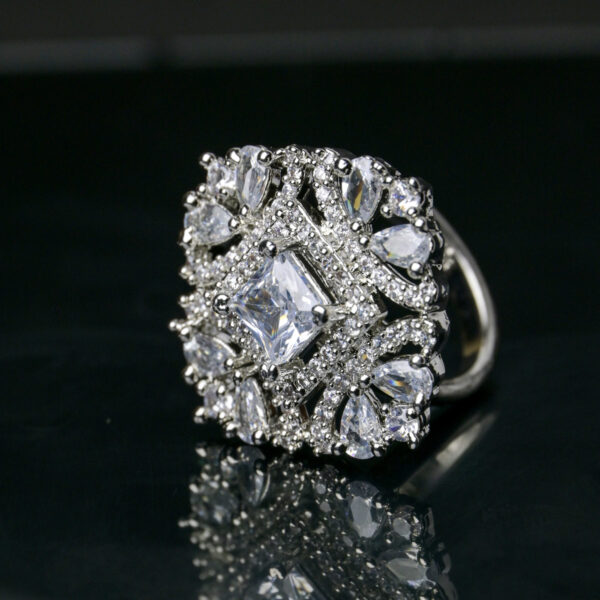 Stylish American Diamond Cocktail Ring – Adjustable Glam - Image 3
