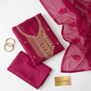 women salwar suit, magenta, embroidered, with dupatta