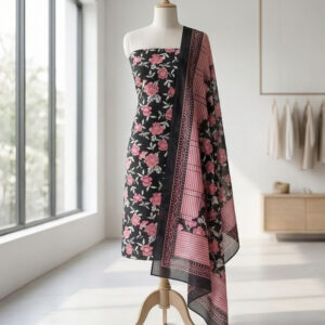 rn vviva women unstitched salwar suit, black and pink floral print,