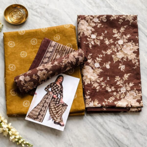 unstitched women salwar suit, mustard and brown