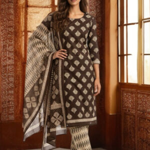 cotton unstitched salwar suit, brown and beige